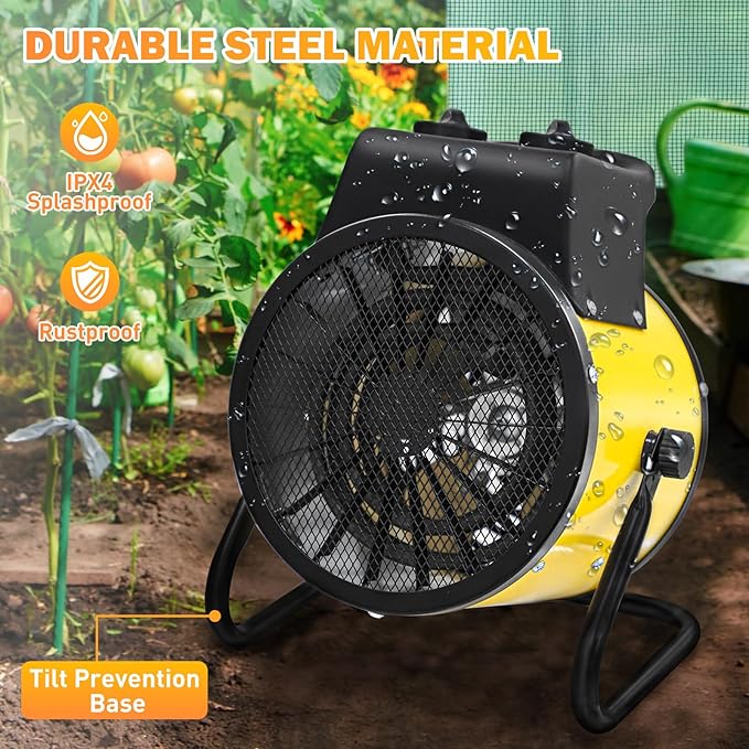 COOS BAY 1500W Outdoor Space Heater with Thermostat, Electric Greenhouse Heater for Grow Tent, Garage, RV, Shed, Radiant Heat, IPX4 Water-Resistant, Overheat Protection, 2 Pack, Yellow