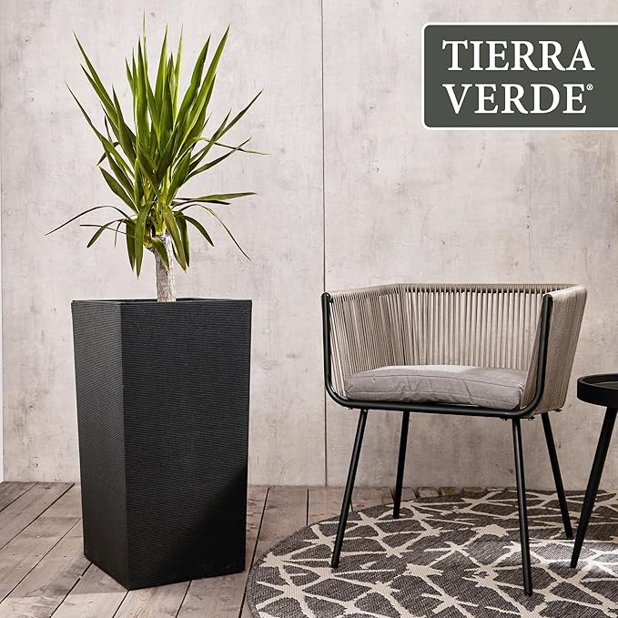 Tierra Verde Indoor & Outdoor Self-Watering Square Planter, Citadel Horizon, 13.5" x 26", Black - Planting Containers for Plants and Flowers - Gardening and Landscaping Accessories