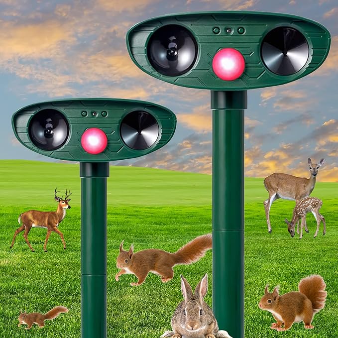 Solar Animal Repeller Cat Repellent 2pk Animal Deterrent Devices, Solar Powered Animal Repellent Waterproof Outdoor Repels Cat, Dog, Fox, Derrent, Rat, etc (DK)