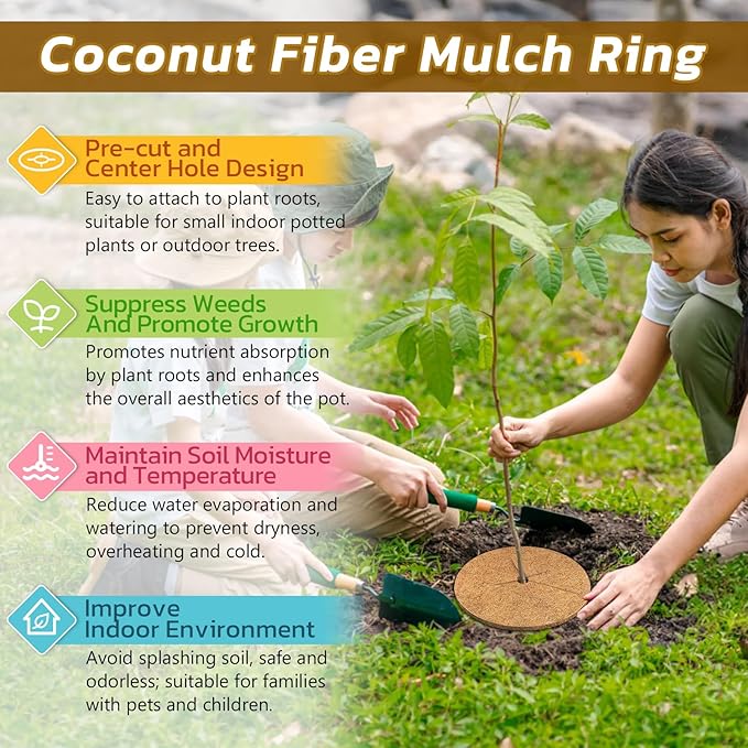 Legigo 10pcs Coconut Fiber Mulch Ring Tree Plant Protector Mat, 6 Inch Natural Coco Coir Tree Protection Ring Plant Pot Soil Cover, Tree Rings Disc Plant Cover for Indoor Outdoor Plants,Landscaping
