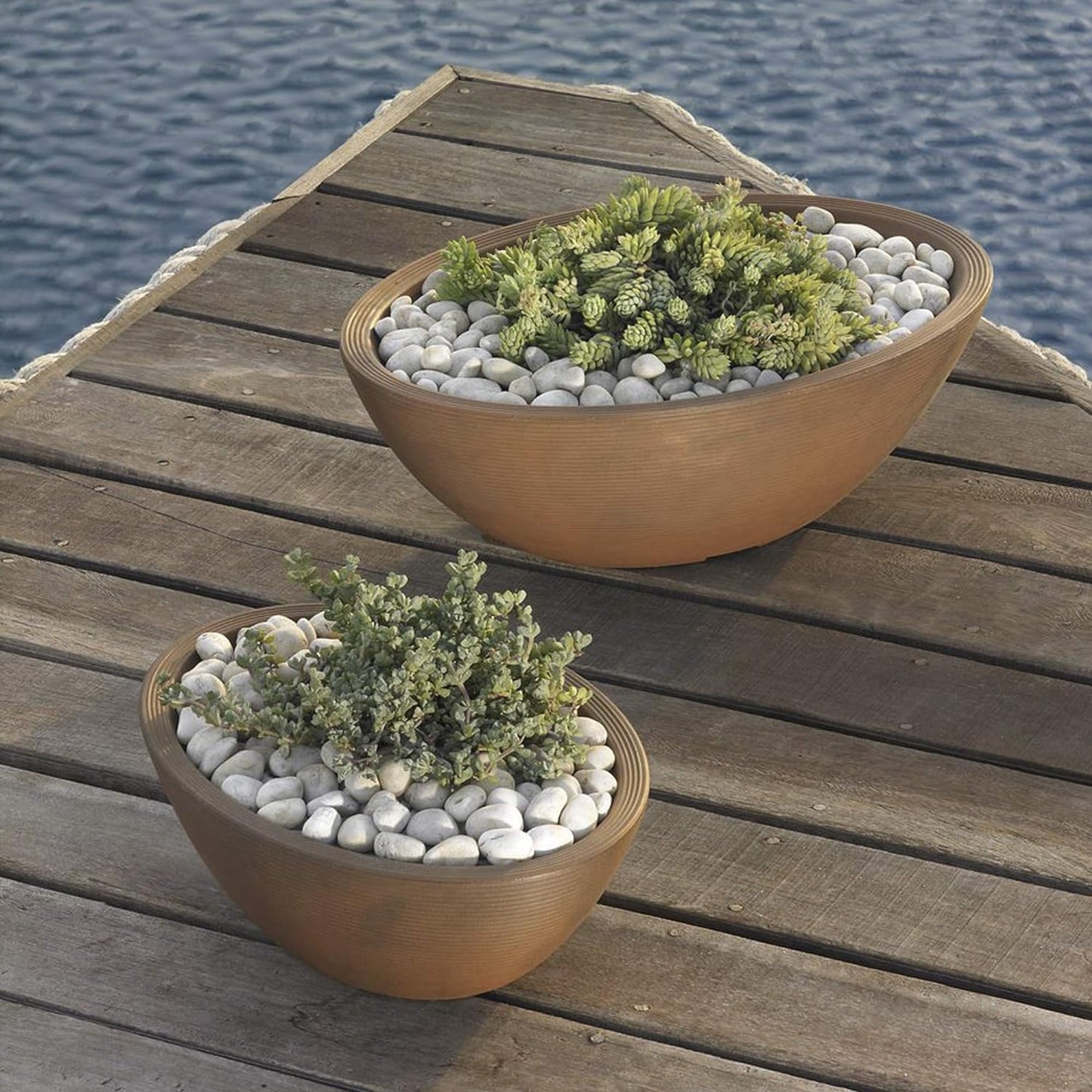 Crescent Garden Delano Oval Planter Bowl, Succulent Garden, Unique Indoor/Outdoor Double-Walled Plant Bowl with Plug- Oval Shape - 24" L x 17" W x 8" H (Mocha)