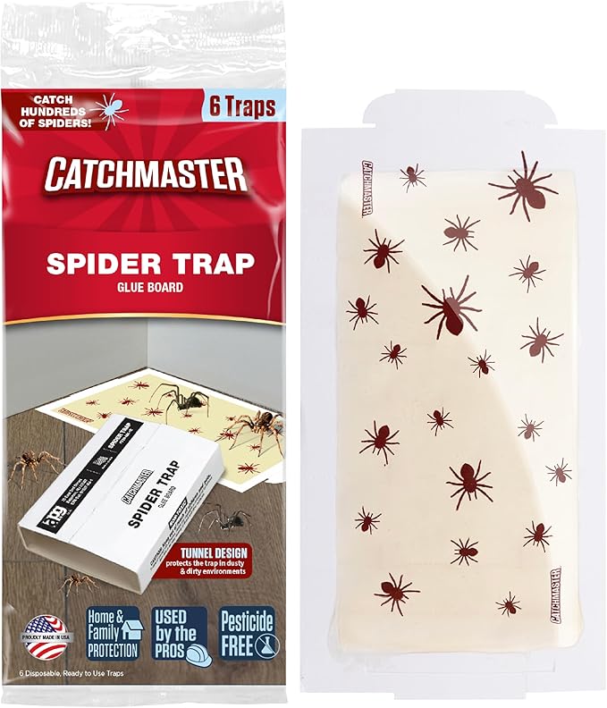 Catchmaster Spider Traps Glue Boards 6-Pack, Adhesive Bug Catcher, Insect, Scorpion, Cricket, Cockroach, & Spider Killer for Home, Bulk Glue Traps for House & Garage, Pest Control for Home