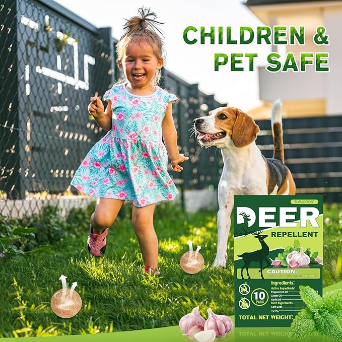 Deer Repellent, 10Pack Rabbit Repellent, Peppermint Oil to Repel Deer, Rabbit, Deer Deterrent Outdoor for Lawn, Garden Use, Deer Out for Yard