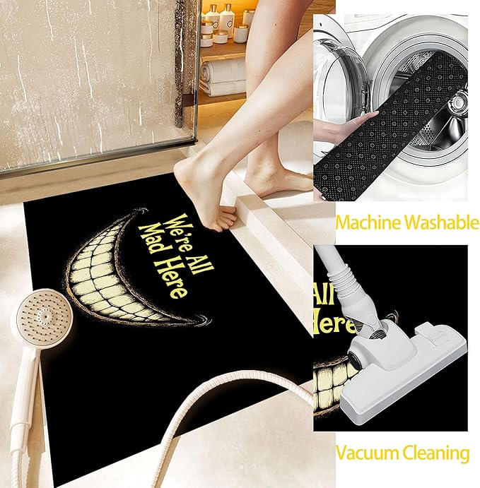 Gothic Smiling Mouth Welcome Mat Indoor,We're All Mad Here Front Door Mat,Non-Slip Entryway Rug, Low Profile Felt Indoor Doormat for Back Door Porch Patio Entrance,30 x 17 Inch