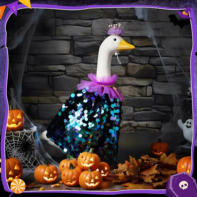 Princess Porch Goose Outfit Halloween Porch Goose Outfit Sparkly Rainbow Sequin Cape for 17" 23" Lawn Garden Yard Geese(Purple)