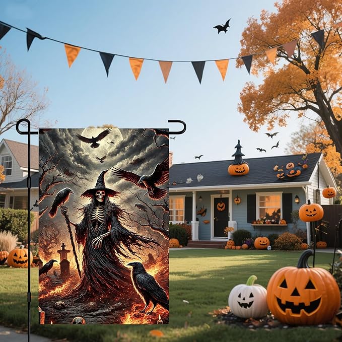 IVN Halloween Garden flag witch crows raven dark scene design outdoor yard patio spooky holiday decor backdrop seasonal festive display 12x18 inch polyester For Girls or boys gifts Gardens Flags