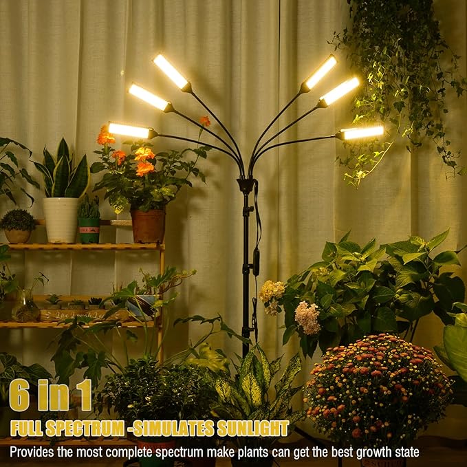 LED Grow Lights for Indoor Plants Full Spectrum 6 Heads Light,Indoor Grow Lamp with Timer and Auto On/Off Timing 5/10/15H, 540 LEDs Plant Lights for Indoor Growing with Tripod Stand.