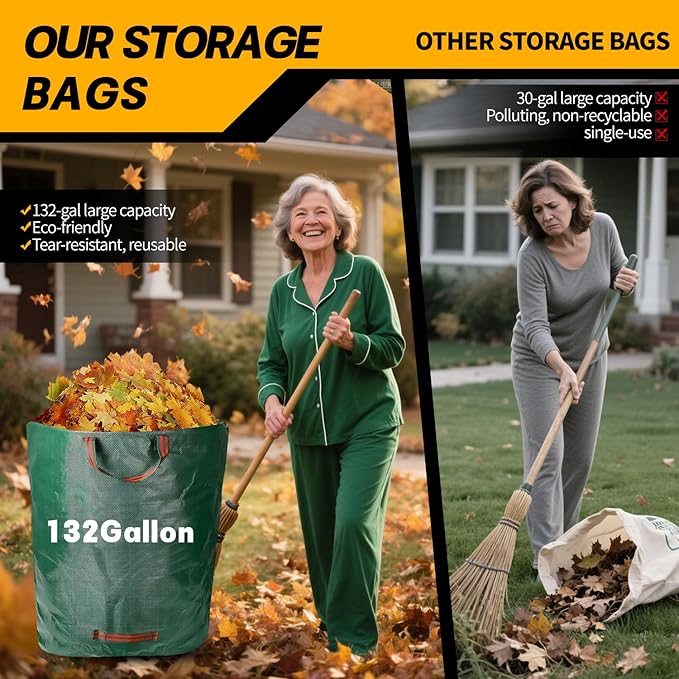 Reusable Yard Waste Bags - 2 Pack, 132 Gallon Large Yard Waste Bag with Reinforced Handles, Ideal for Grass, Leaves, and Yard Waste - Durable and Garden Waste Bags, Large Leaf Bags Stand Up.