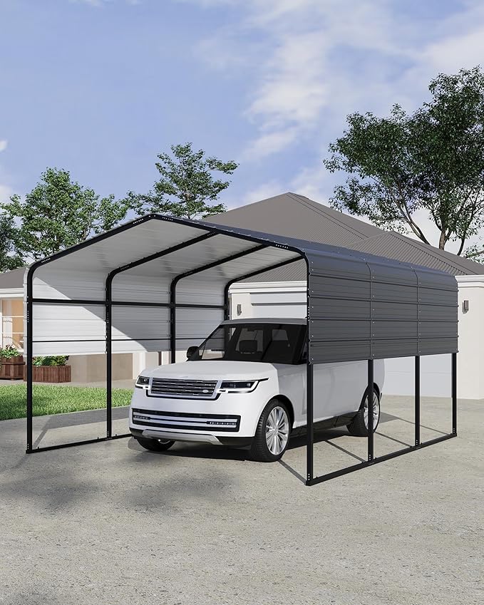 13' X 16' X 8.5' Heavy Duty Metal Carport with Galvanized Roof, Weatherproof Car Garage Shelter, All-Weather Permanent Cover for Cars/Trucks/Boats/Tractors