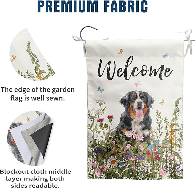 Spring Summer Garden Flag Floral Bernese Mountain Yard Flag Flower Dog Garden Flags for Outside Small Outdoor Welcome Flags 12x18 Double Sided