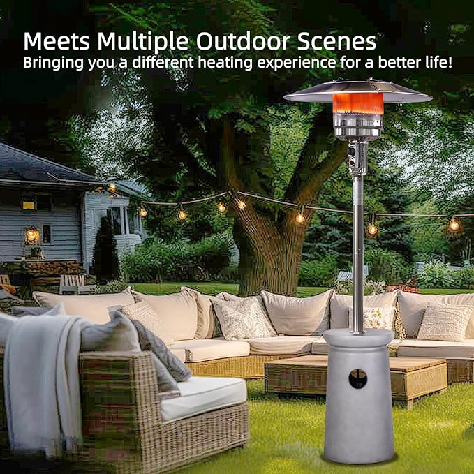 Afterglow 48,000 BTU Outdoor Patio Heater, Terrafab Material Base w Internal Gas Tank, Light Gray