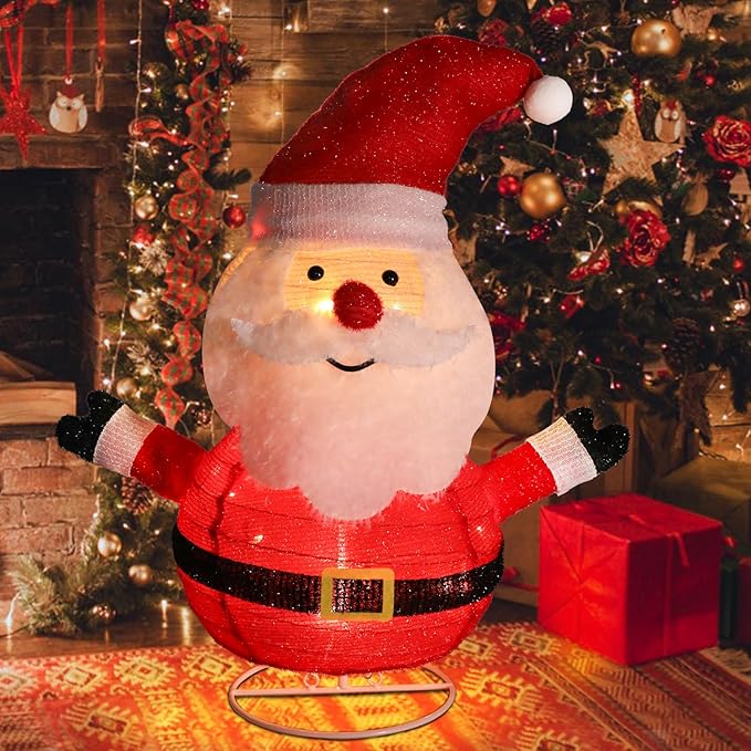 Collapsible Lights Christmas Santa Claus Lighted with LED Warm White Lights Christmas Outdoor Light Decor for Yard Lawn Porch Garden Living Room Bedroom Indoor Outdoor