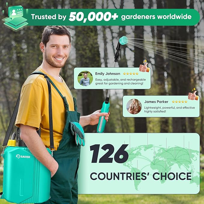 Saker Electric Sprayer,Backpack Battery Powered Sprayer 2025 New Version 1.6 Gallon,Upgrade Powerful Electric Tools with 3 Mist Nozzles,Retractable Wand for Lawn,Garden,Cleaning