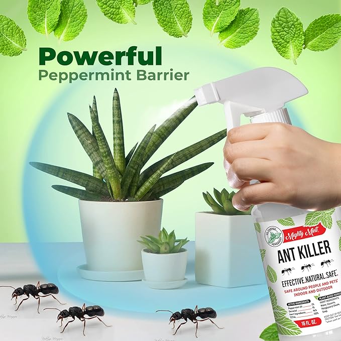Mighty Mint Peppermint Oil Ant Killer Spray – Natural Ant Repellent for Indoor & Outdoor Use – Plant-Based Insect & Pest Control – 16 oz (Pack of 2)
