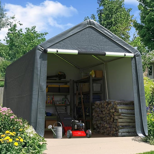 Quictent Heavy Duty 8x10FT Carport Shelter with Roll-Up Mesh Windows & Reinforced Frame, Portable Garage Canopy for Motorcycle Storage, Outdoor Equipment, Patio Furniture Cover - Dark Gray