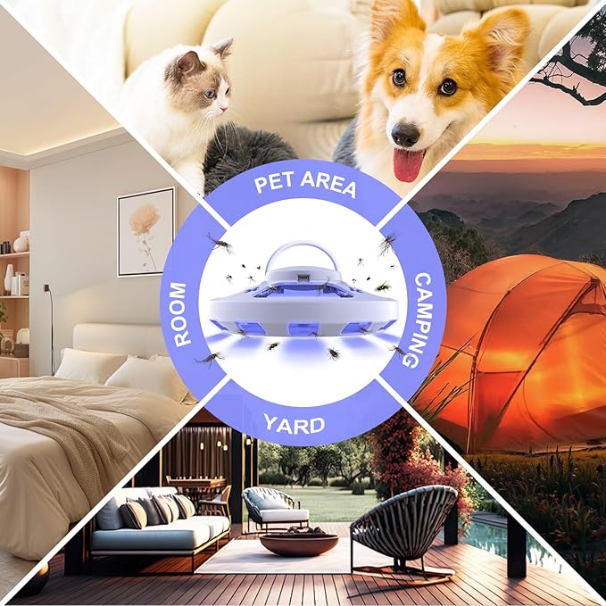 Updated Flea Traps for Inside Your Home with 3 Sticky Pads and USB Cable, Flea Light Traps for Home, Hanging Pest Control Device for Bugs Moths Gnats, Effective Indoor Outdoor