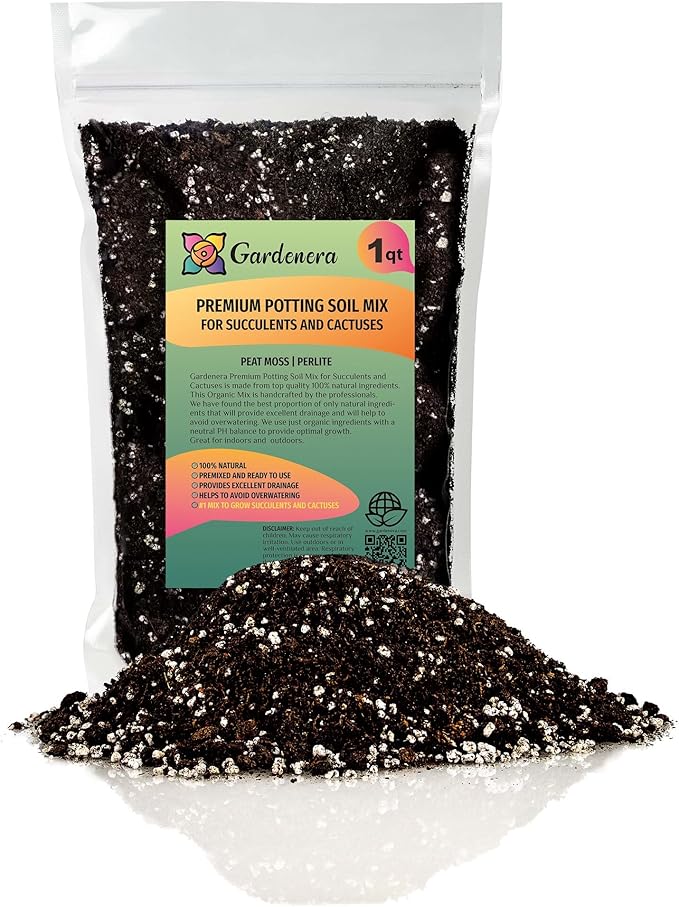 Premium Organic Potting Soil, Succulent & Cactus Soil Mix, Fast Draining Pre-Mixed Blend - Horticultural Perlite (25%) + Peat Moss (75%) - Made in USA - 1 Quart