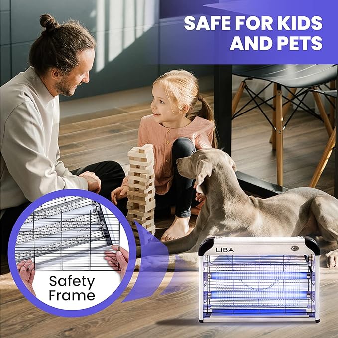 LiBa Electric Bug Zapper, Indoor Insect Killer - (2) Extra Replacement Bulbs - Fly, Mosquito Killer and Repellent - Lightweight, Powerful 2800V Grid, Easy-to-Clean, with a Removable Washable Tray.