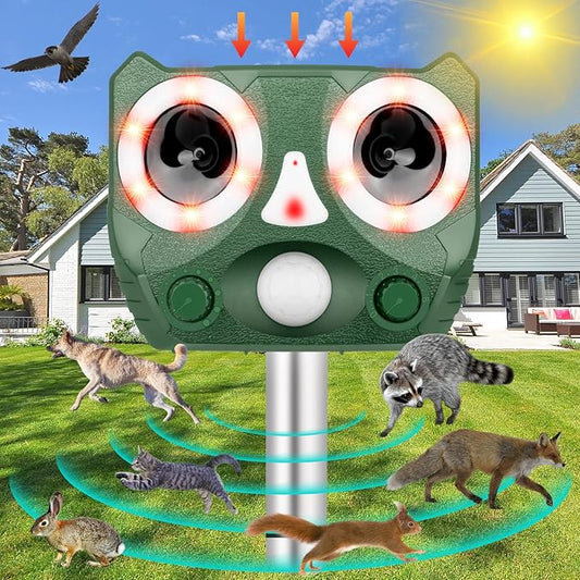 Solar Ultrasonic Animal Repellent, Waterproof Cat Deterrent Outdoor Solar Animal Repeller Motion Detection, Deer Repellent Devices Repel Cat Squirrel Rabbit Bird Dog Raccoon Skunk for Yard Farm Garden