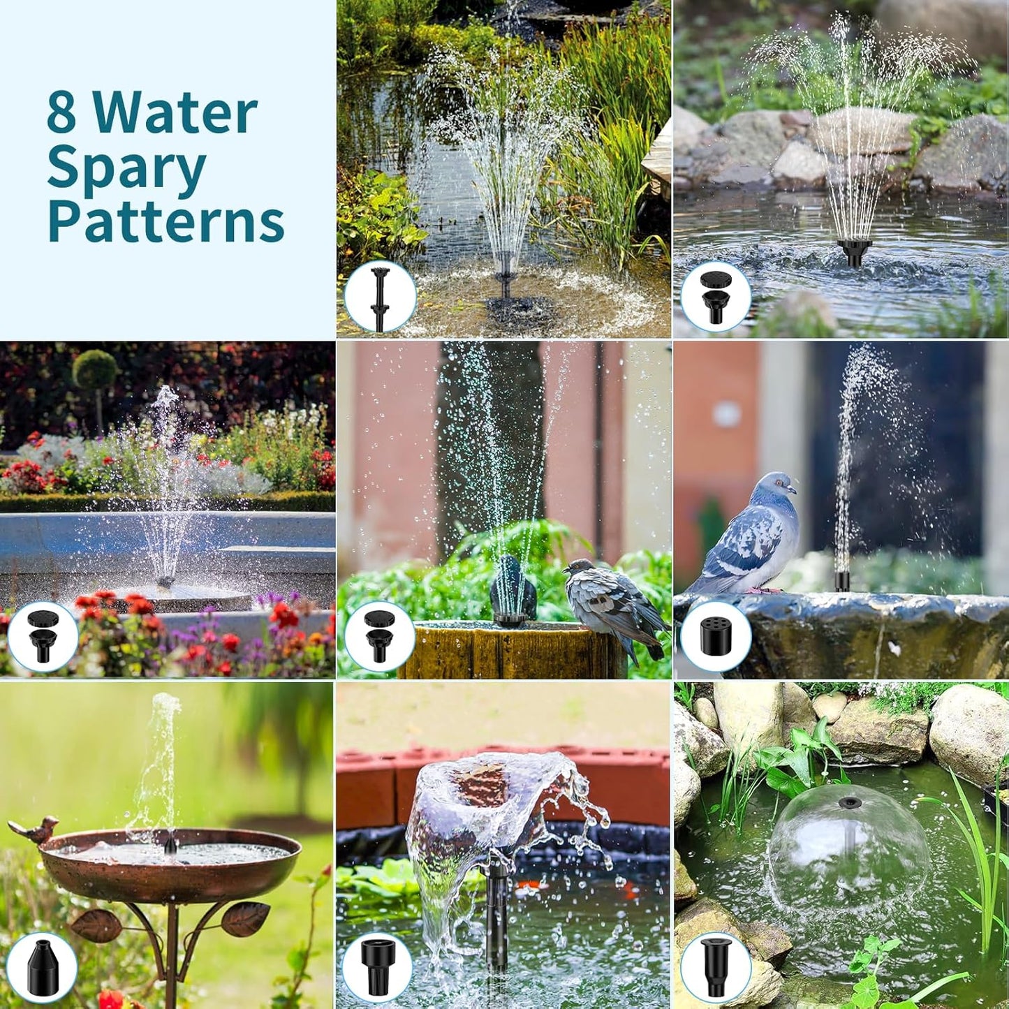 POPOSOAP Solar Pond Filter Built-in 3600mAh Battery Backup, 8W Solar Pond Filter with Water Pump, Pond Filter with Water Shortage Protection & Clear Tubing for Ponds Fish Tank Bird Bath Garden