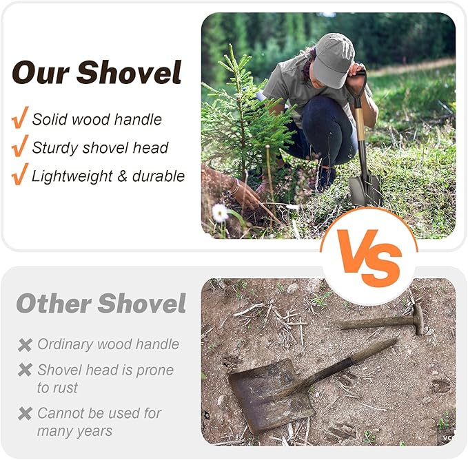 VNIMTI Shovel for Digging, Round Small Shovel with Wooden D-Handle, Metal Garden Shovel for Gardening, 28 Inches