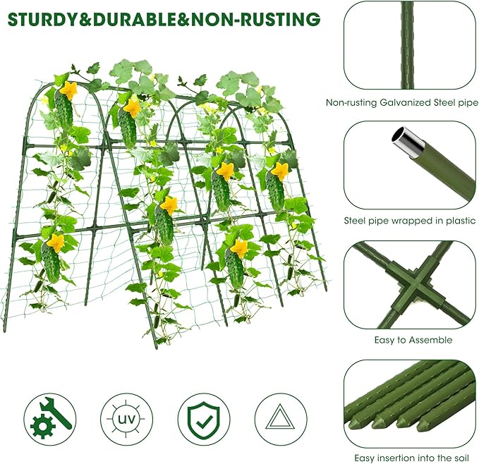 Cucumber Trellis for Raised Bed,U-Shape Garden Trellis for Climbing Plants Outdoor, Metal Arch Vegetables Trellis, Plant Support for Vine (Green, 47.2x47.2 X21.6)