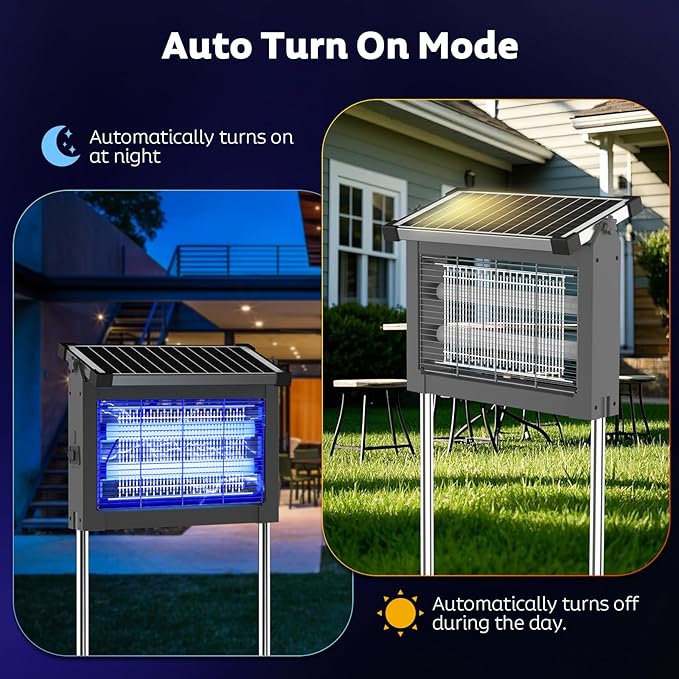 Solar Bug Zapper Outdoor, Mosquito Zapper Waterproof Electric Fly Zapper Rechargeable Mosquito Killer Lamp with 10W Solar Panel, 4500V Cordless Fly Trap for Backyard, Patio, Garden, RV, Camping