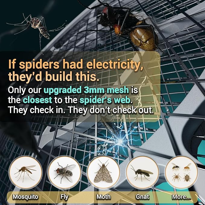 Electric Fly Swatter, Bug Zapper, Mosquito Zapper Racket | Gold Zone Voltage, Densest 3 mm Mesh, Apple-Like Weight - AA Battery Powered (not incl.) - Indoor & Outdoor Use with Pro Swat Tips