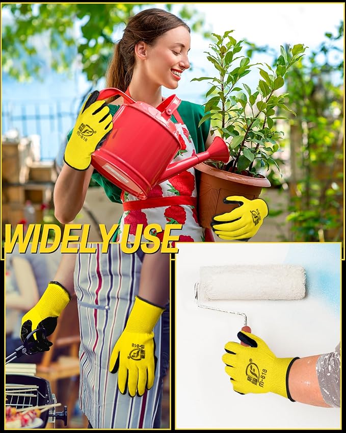 72 Pairs Gardening Work Gloves Bulk for Men Women, Rubber Coated Garden Multipack Safety Construction Glove
