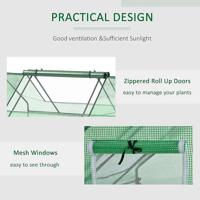 Outsunny 71" x 55" x 32" Mini Greenhouse, Small Green House, Garden Planting Shed, Outdoor Flower Planter Warm House with Zipper Windows and Door, Green