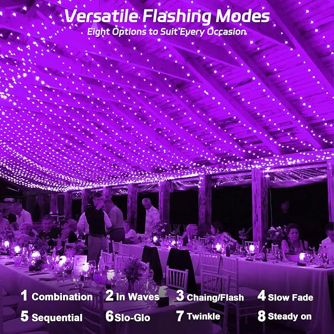 Solar Fairy Lights Purple Outdoor Waterproof,16.4ft 50LED Solar String Lights Purple for Outside 8 Modes 2 Packs for Halloween Patio Backyard Garden Deorations Purple, CS-SL-5M