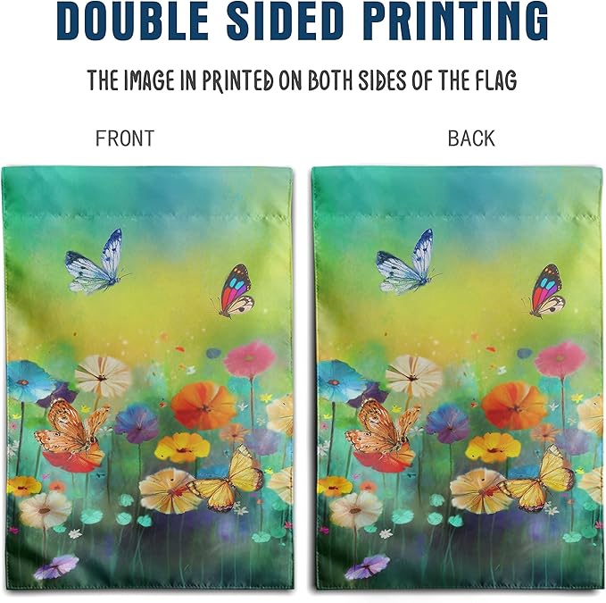 Summer Flower Garden Flag Butterfly Flag Floral Spring Yard Flags for Outside 12x18 Double Sided Outdoor Front Porch Decor