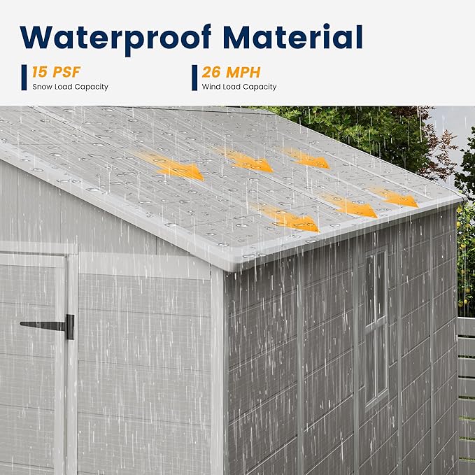 UDPATIO Outdoor Storage Shed 8 x 10 FT, Resin Garden Sheds with Floor Plastic Patio Outdoor Storage with Lockable Door for Tool, Bike, Garbage Sandstone