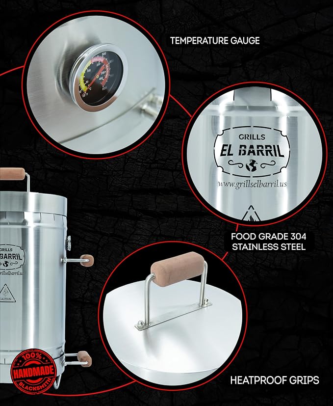 EL BARRIL 30lbs Smoker Grill Combo, Stainless Steel Vertical Barrel Charcoal Smoker. Outdoor Grill with Grilling Accessories