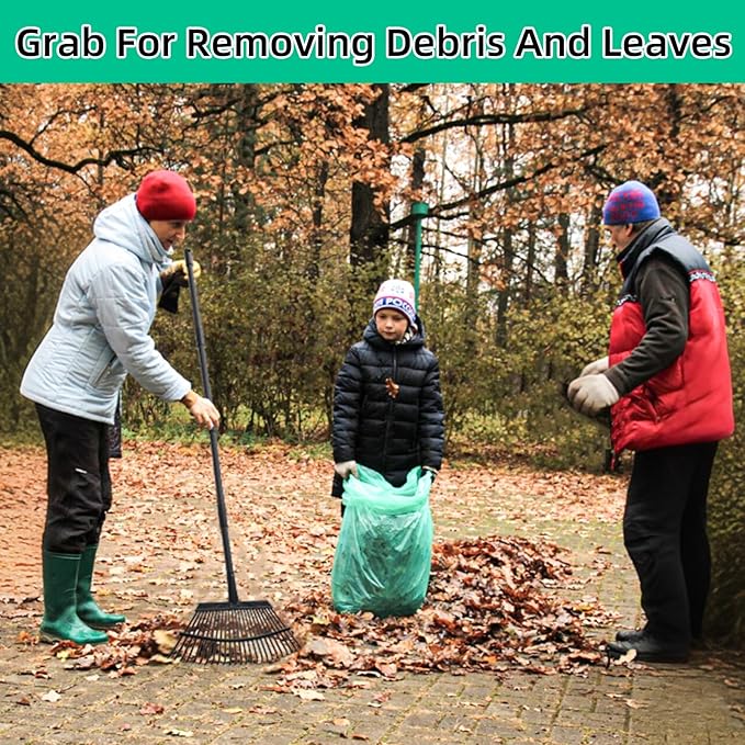 Rake for Leaves Heavy Duty Metal Garden Tools with 64.1 Inch Adjustable Steel Handle 25 Tines Leaf Rakes for Lawns Flower Bed Shrub Camping, Black