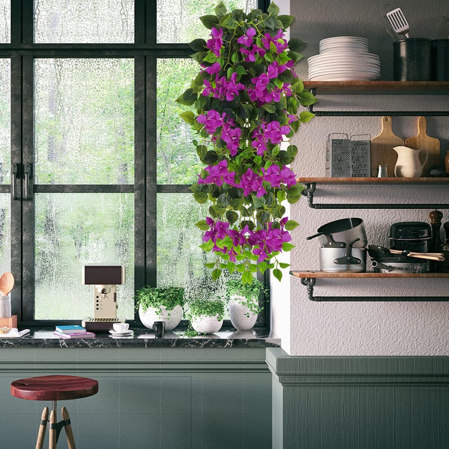 Artificial Hanging Plants Flowers Bougainvillea, UV Resistant Fake Plastic Faux Flower Fabric Vine for Indoor Outdoor Garden Porch Eave Wedding Wall Décor