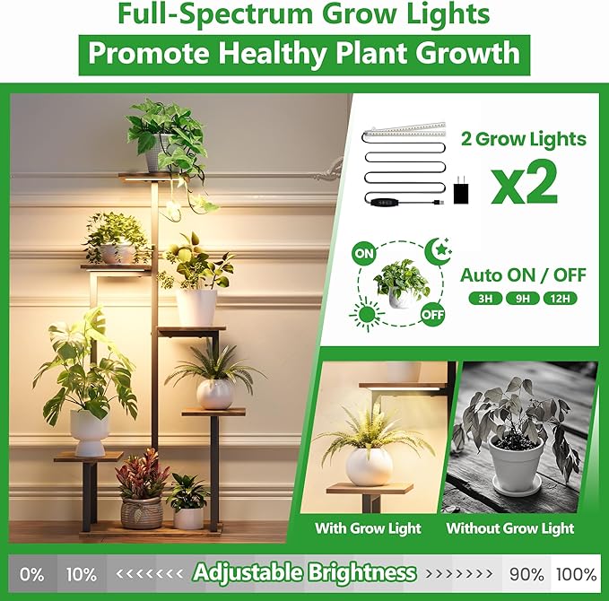 Plant Stand Indoor with Grow Lights - Tiered Corner Shelf Small Metal Lighted Flower Rack Multiple