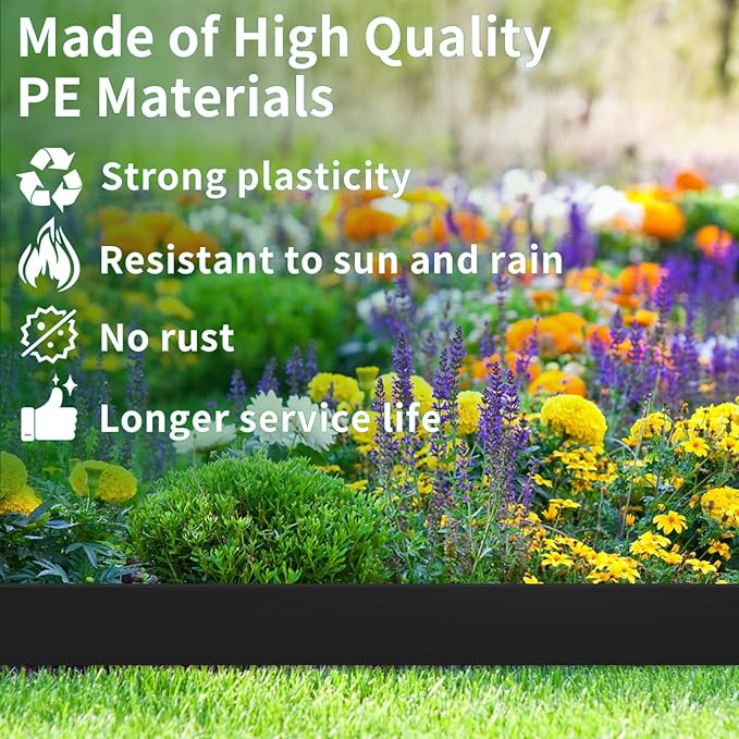 4 in x 164 Ft Garden Landscape Edging, No Dig Garden Edging Border Kit with 300 Pcs Spikes for Flower Bed Lawn Yard Grass Black