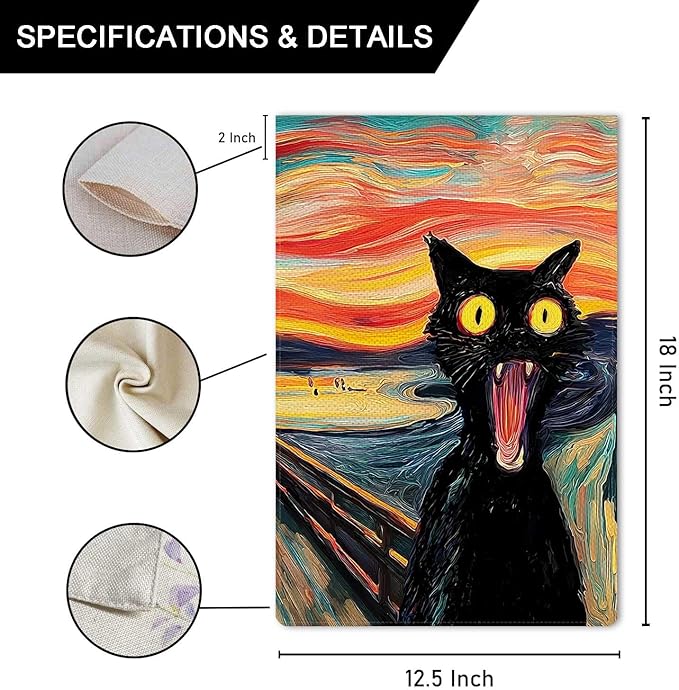 Scream Black Cat Garden Flag Halloween Garden Flag Vertical Double Sided Rustic Farmland Burlap Yard Lawn Outdoor Decor 12.5x18"