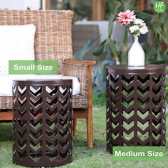 HFHOME Set of 3 Metal Side End Tables Nightstand, Nesting Round Coffee Table for Indoor Outdoor, Heavy Duty Metal Plant Stand for Living Room Garden Stool - Pure Brown (Ship from US)