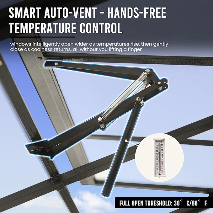 Domi 6.5x8FT Polycarbonate Greenhouse with Automatic Vent, Extra Tall 7.8FT Walk-in Aluminum Frame, Weather-Resistant Green House with Shelves & Hooks for Outdoor Garden, Backyard, Dark Grey