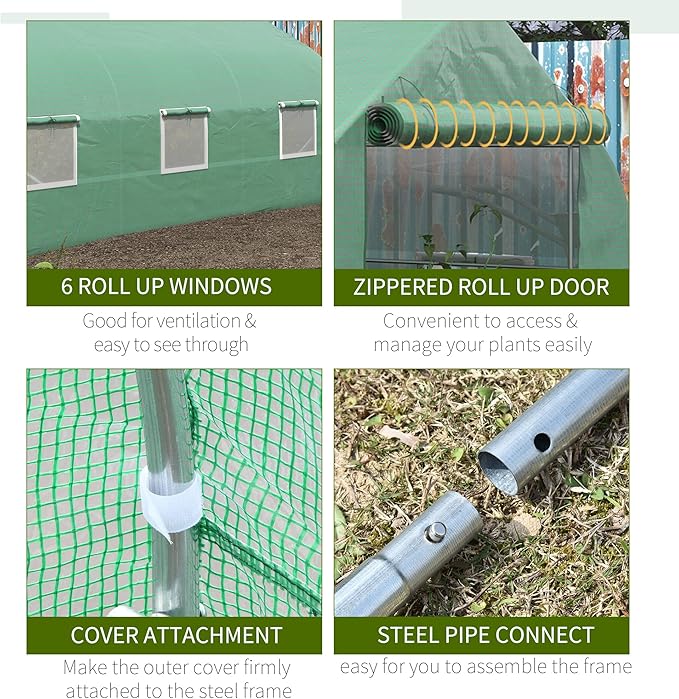 Outsunny 11.5' x 10' x 6.5' Walk-in Greenhouse, Tunnel Green House with Zippered Mesh Door and 6 Mesh Windows, Gardening Plant Hot House with Galvanized Steel Frame, Green