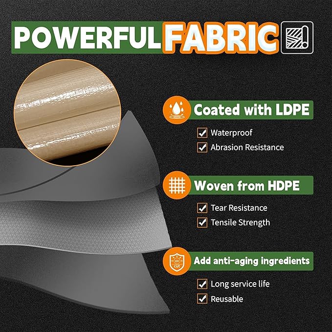 RAINDEWAY 6x20 Feet Heavy Duty Tarp,12 Mil Tan Waterproof Poly Tarp Cover,UV Resistant,Weatherproof,Durable,Multipurpose Tarps with Grommets and Reinforced Edges