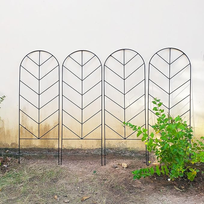 4 Pack Metal Garden Trellis for Climbing Plants & Roses - 45" H x 15.9" W Plants Support, Rustproof, Sturdy, Black
