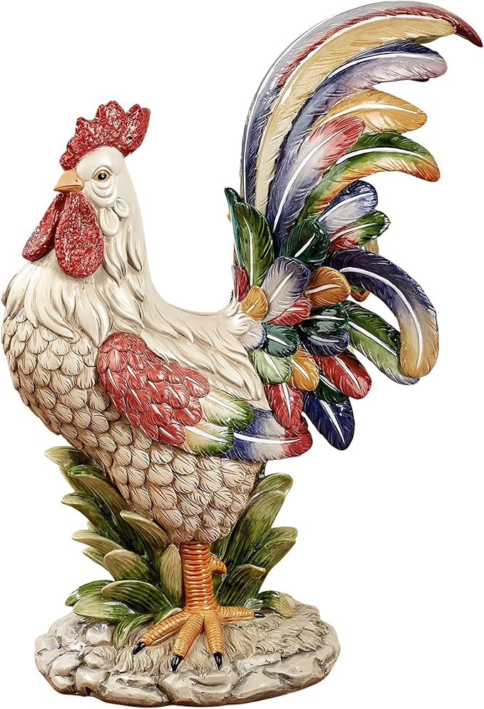 Touch of Class Prideful Rooster Table Sculpture Multi Bright - Resin Decor - Decorative Animal Sculpture for Kitchen, Dining Room - Chanticleer Collector