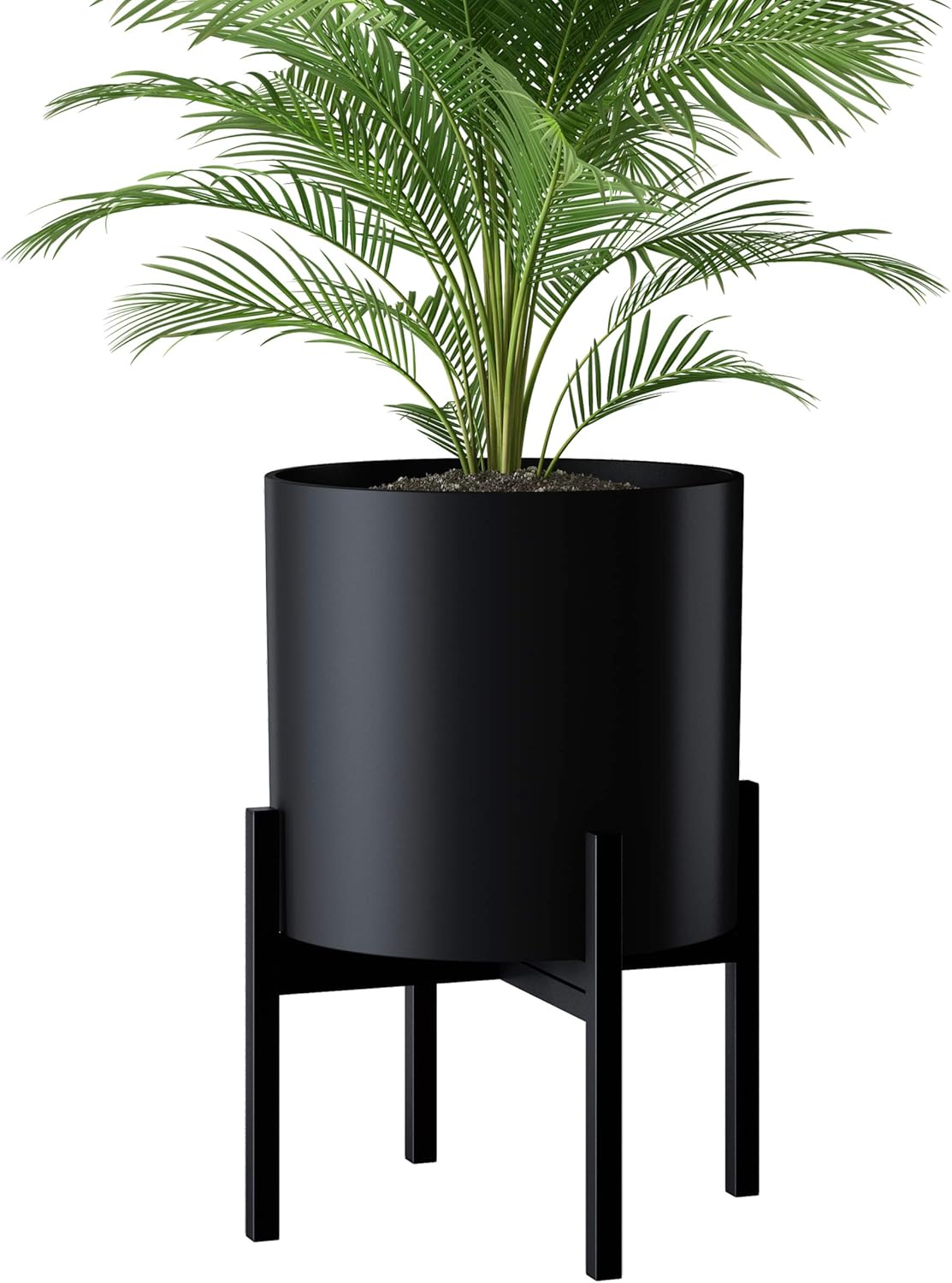 FaithLand Plant Pot 14 inch - Perfectly Fits Mid-Century Modern Plant Stand - Drainage Plug and Drainage Mesh Screen - Matte Black