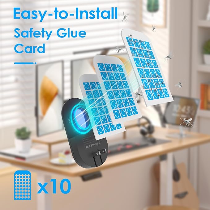 Fly Trap Indoor, 3 in 1 Plug-in Fruit Fly Trap,2 Trap Black and 10 Glue Cards, Fruit Fly Traps for Indoors, Flying Insect Trap for Gnat, Moth, Mosquito, Suitable for Every Part of The Home