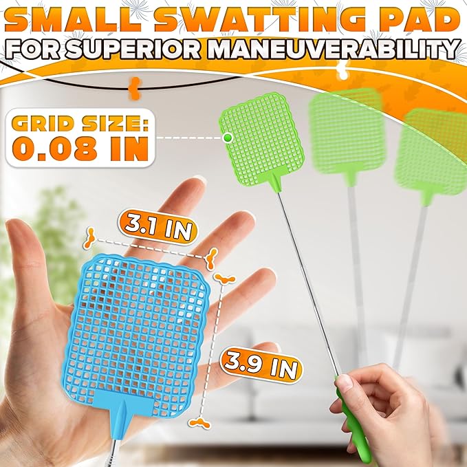 3-Pack Telescopic Fly Swatter Set – Durable and Lightweight Extendable Fly Swatter for Indoors and Outdoors, 3.1 x 3.9 Flexible Head, Non-Slip Ergonomic Rubber Handle, Compact Design for Easy Storage