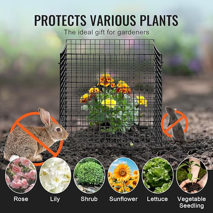 VEVOR 10 Pack Plant Protectors from Animals, 12'' x 12'' Chicken Wire Plant Protector, Plant Cages for Outdoor Plants, Flowers & Vegetables, Keeps Bunny Chicken Squirrels Out, 40pcs Metal Mesh