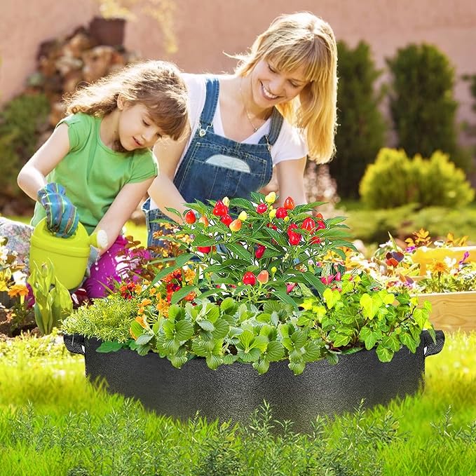 2-Pack 15 Gallon Grow Bags,Round Fabric Raised Garden Beds with 2 Handles,Durable Garden Planter Cloth Pots Container to Grow Vegetables for Outdoor Plants